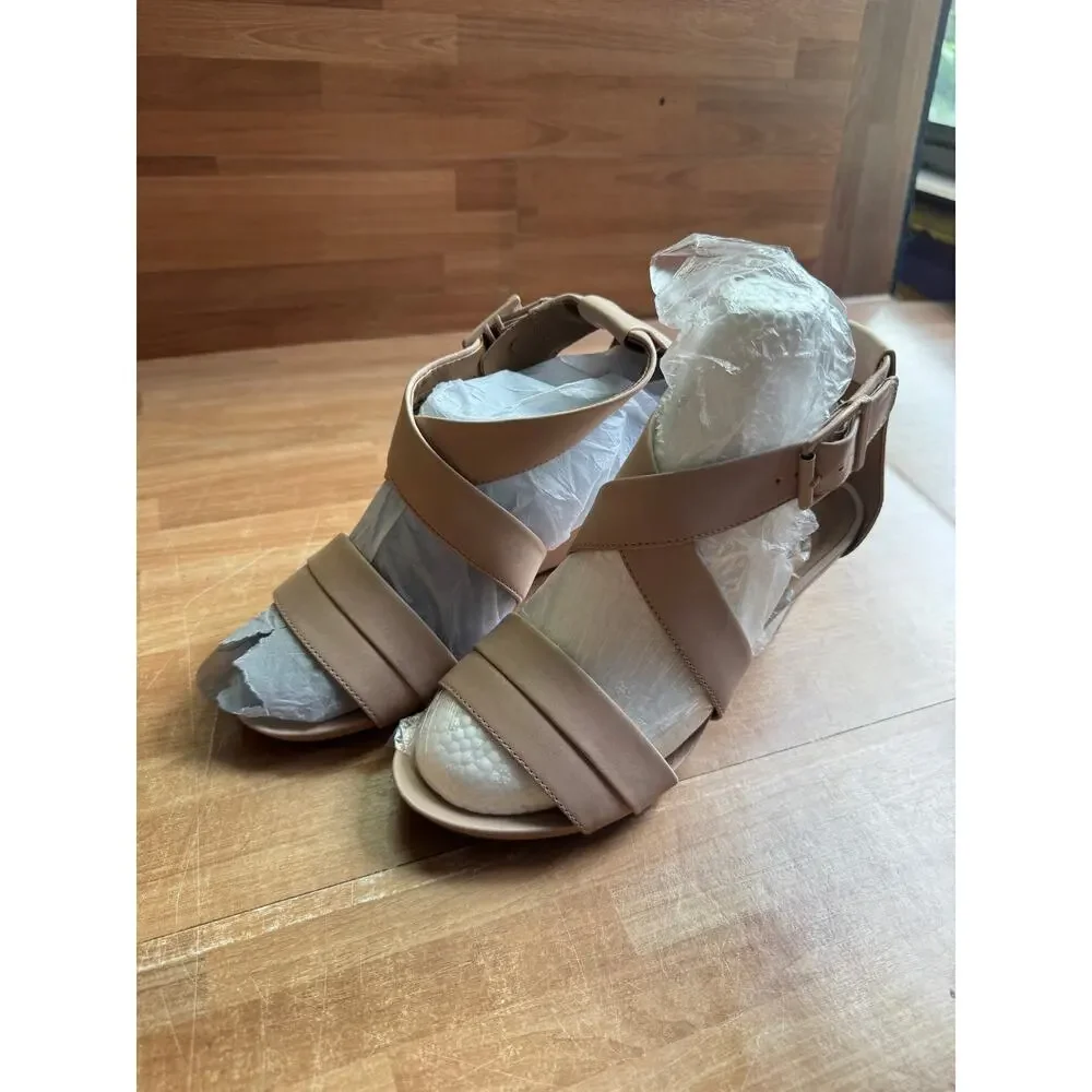 NIB Clarks Artisan Aisley Orchid Leather Wedge Sandals Nude Beige Pink 6.5M